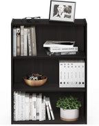 Furinno PASIR Book Shelf, 3-Tier Bookshelf, Bookcase, 9.7" x 23.7" x 31.5", for Living Room, Bedroom, Home Office, Blackwood