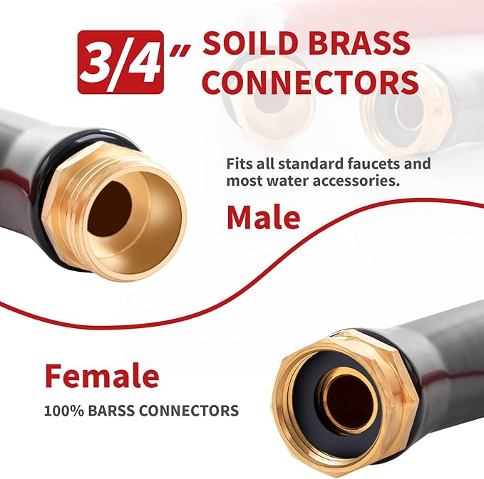 Garden Hose 20 ft x 5/8” Hot Water Hose, -50°F to 190°F,Burst 600Psi Flexible & Lightweight Upgraded Rubber Hoses,3/4” Solid Fittings for All-weather Outdoor Lawn & Garden