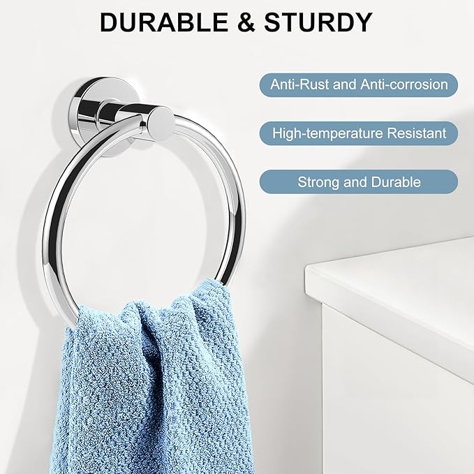 SetSail Towel Holder for Bathroom Wall Screw-in 3 Packs Towel Ring Stainless Steel Heavy Duty Hand Towel Hanger for Bathroom, Mirror Silver