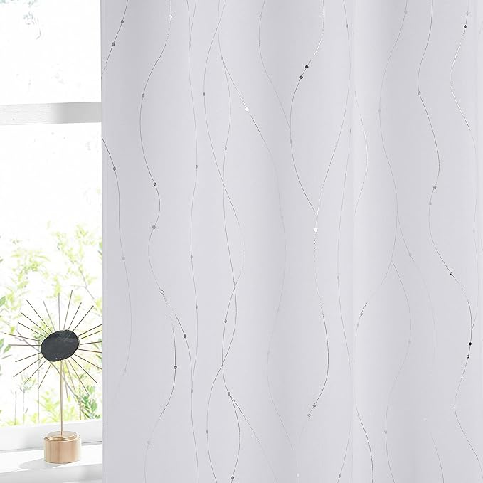 NICETOWN Room Darkening Curtains, 2 Panels, W52 x L84 Inch, Greyish White