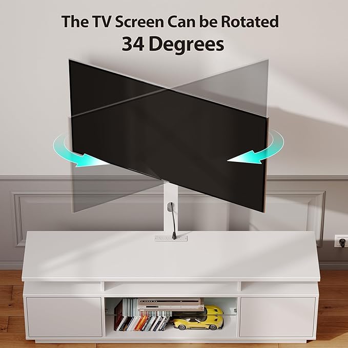 Rolanstar TV Stand with Mount and Power Outlet 51.2", Swivel TV Stand Mount for 32/45/55/60/65/70 inch TVs, Height Adjustable Modern Entertainment Center with Storage & LED Lights, TV Table White