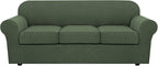 H.VERSAILTEX 4 Piece Stretch Sofa Covers for 3 Cushion Couch Covers for Living Room Furniture Slipcovers (Base Cover Plus 3 Seat Cushion Covers) Upgraded Thicker Jacquard Fabric (Sofa, Bronze Green)