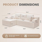 Modular Sectional Sofa Couches L-Shape Couch 3 Seat Modular Sofa Memory Foam Sectional Couches for Living Room, Cloud Couch with Oversized Chaise (White Check, 96" Left Facing Chaise)