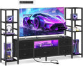Casaottima TV Stands for 40/43/50 Inch TV, Entertainment Center with LED Lights & Power Outlets, TV Stand Living Room with 5 Fabric Drawers, TV Console Cabinet for Bedroom, Black
