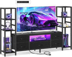 Casaottima TV Stands for 40/43/50 Inch TV, Entertainment Center with LED Lights & Power Outlets, TV Stand Living Room with 5 Fabric Drawers, TV Console Cabinet for Bedroom, Black