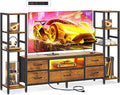 Casaottima TV Stands for 40/43/50 Inch TV, Entertainment Center with LED Lights & Power Outlets, TV Stand for Living Room with 5 Fabric Drawers, TV Console Cabinet, Rustic Brown