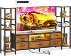 Casaottima TV Stands for 40/43/50 Inch TV, Entertainment Center with LED Lights & Power Outlets, TV Stand for Living Room with 5 Fabric Drawers, TV Console Cabinet, Rustic Brown