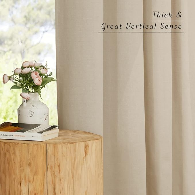 NICETOWN Rustic Linen 144 inch Long Curtains for Living Room, Grommet Privacy Added Thick Linen Weave with Light Filter Window Curtains & Drapes for Bedroom, Angora, W55 x L144, 2 Panels