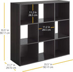 Whitmor 9 Cube Storage Organizer, 3 Tier Stackable Mdf Wood Bookcase, Open Storage Display Bookshelf, Storage Cabinet for Living Room, Bedroom, Home, Office, 35.5"L x 11.7"W x 35.5"H, Espresso