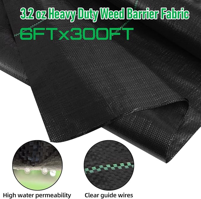 6FT x 300FT Weed Barrier Landscape Fabric, 3.2oz Premium Heavy Duty Garden Cloth, Ground Cover for Gardening, Farming