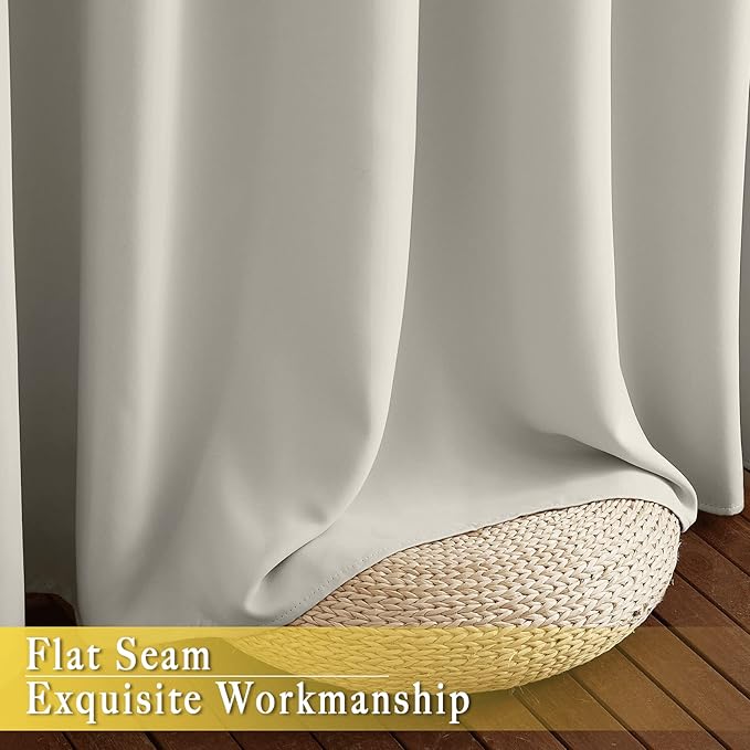 NICETOWN Blackout Curtain for Living Room, Thermal Insulated Solid Grommet Sound Reducing Energy Saving Window Treatment for Bedroom/Living Room, Natural, 1 Panel, W80 x L90