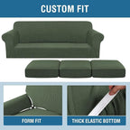 H.VERSAILTEX 4 Piece Stretch Sofa Covers for 3 Cushion Couch Covers for Living Room Furniture Slipcovers (Base Cover Plus 3 Seat Cushion Covers) Thicker Jacquard Fabric (Large Sofa, Bronze Green)