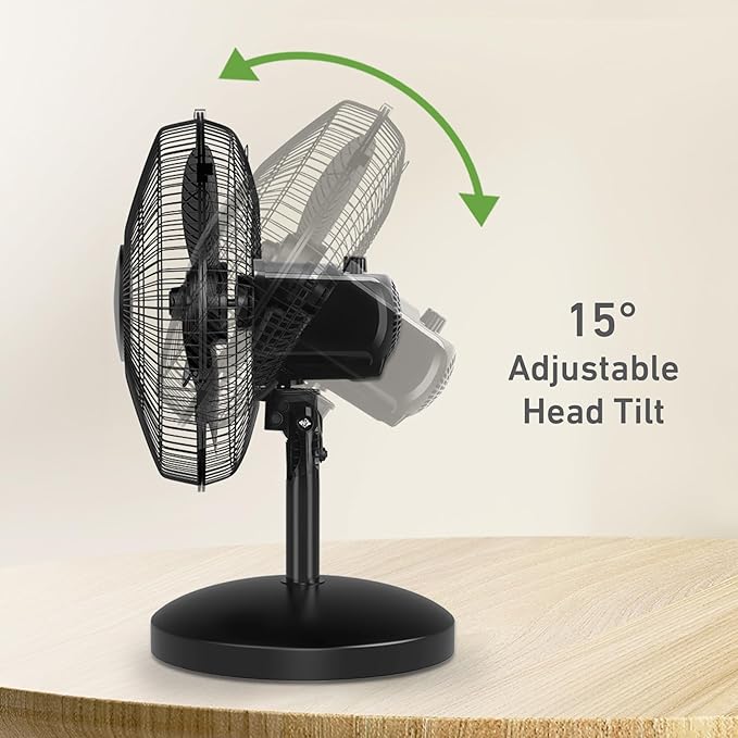 Holmes 12 Inch Oscillating Table Fan 3 Speeds 75 Degree Wide Angle Oscillation Adjustable 15 Degree Tilt Quiet Operation Home Office Bedroom Kitchen Black