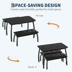 Dining Table for 4, 3-Piece Kitchen Table Set for 4 with Wooden Tabletop and Metal Frame, Industrial Kitchen Table with 2 PU Leather Benches for Bar, Dining Room, Restaurant(43''x28''x30''), Black