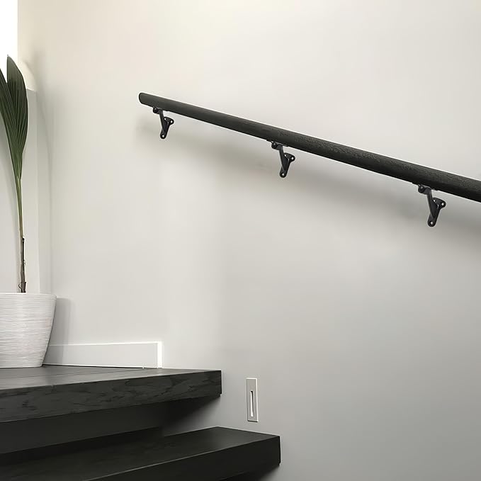 khtumeware 10 Pack 3 Inch Matte Black Hand Rail Bracket Heavy Duty Hardware for Stairways, Home or Office Stair Support Handrail Brackets