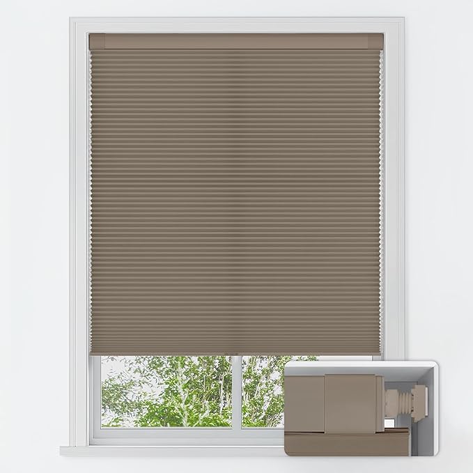 LazBlinds No Tools No Drill Cordless Cellular Shades, Light Filtering Honeycomb Shades for Home, Thermal Insulation Blinds for Windows, 42" W x 48" H, Taupe