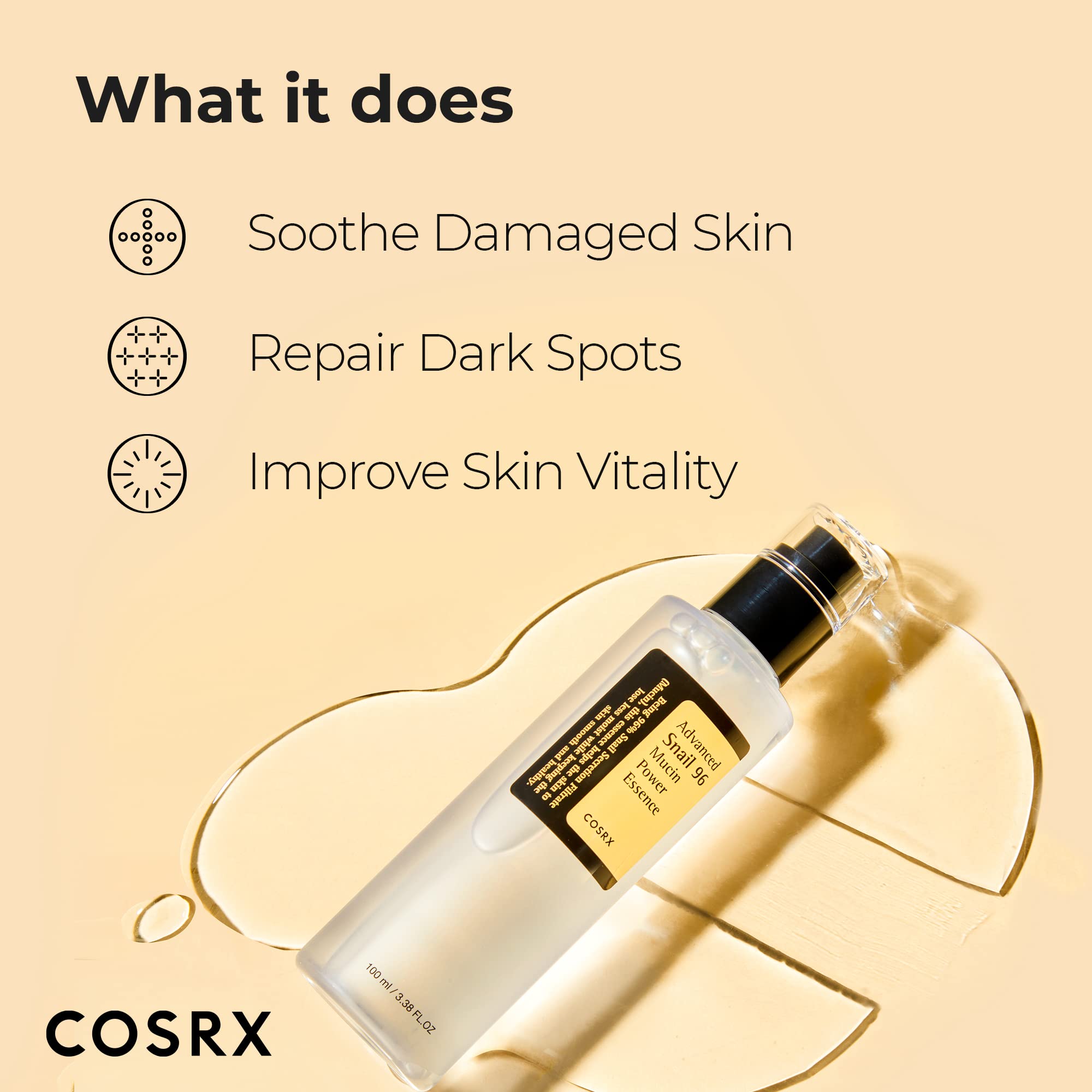 COSRX Snail Mucin 96% Power Repairing Essence - Hydrating Serum for Dull Skin & Fine Lines | AlluCanFind