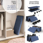 Storage Ottoman Bench with Bins, 30-in Storage Bench for Bedroom End of Bed, Folding Foot Rest Ottoman for Living Room Max 660lbs, Fabric Ottomans, Blue