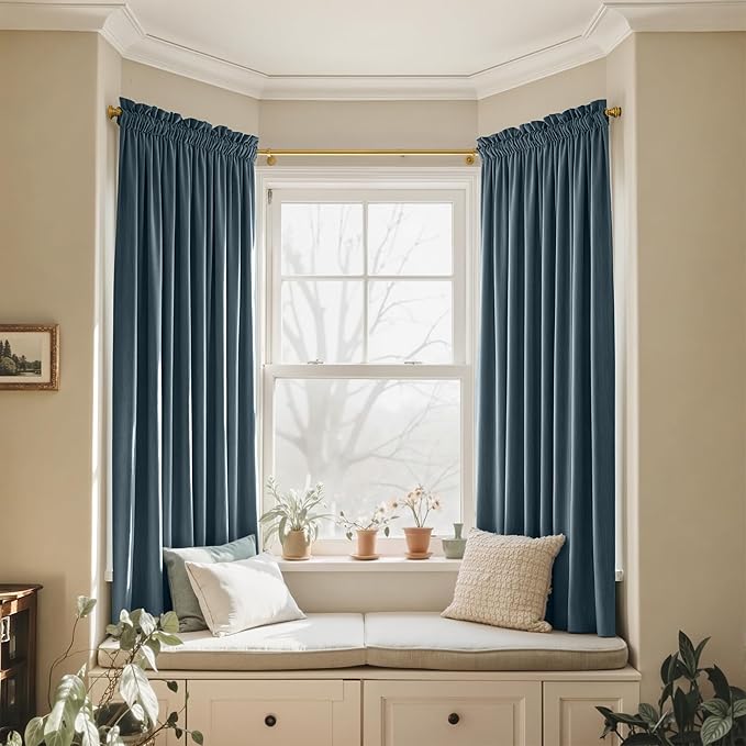 NICETOWN Slate Blue Blackout Velvet Curtains for Kitchen, Thermal Insulated Noise Reducing Short Velvet Drapes, Privacy Protection Window Treatment, W52 x L63, 2 Panels