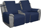 Easy-Going Loveseat Recliner Cover with Console, Reversible Couch Cover for Living Room, Split Sofa Cover for Each Seat with Elastic Straps for Kids, Dogs, Pets(2 Seater, Navy/Ivory)