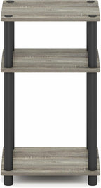 Furinno Turn-N-Tube Side Table, 3-Tier End Table with Open Shelf, Toolless Assembly Night Stand, Bedside Table, for Living Room, Bedroom, Grey Oak