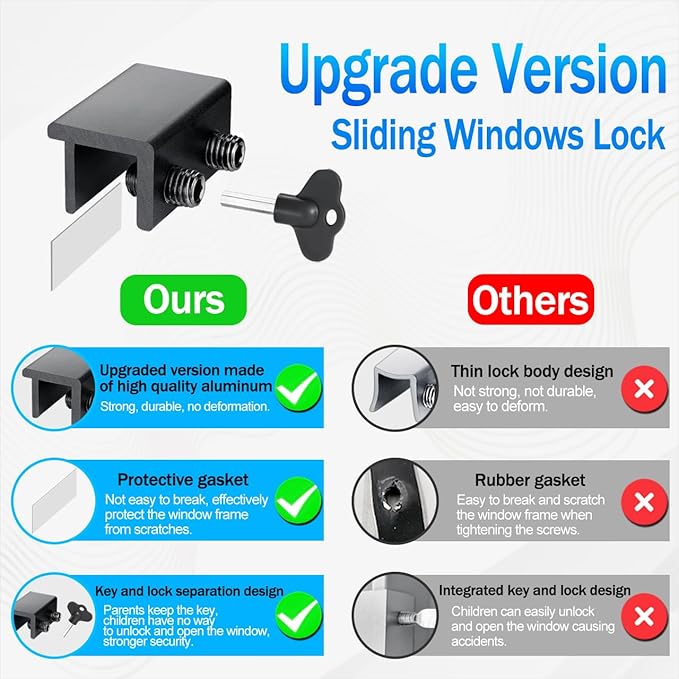 ZRFCXE Window Locks,12 Pack Sliding Window Locks with Key for Vertical & Horizontal Sliding Windows Doors,Easv to Install,Adjustable Security Window Lock for Patio Bedroom Home and Office (Black)