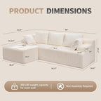 Modular Sectional Sofa Couches L-Shape Couch 3 Seat Modular Sofa Memory Foam Sectional Couches for Living Room, Cloud Couch with Oversized Chaise (White Stripe, 98" Left Facing Chaise)