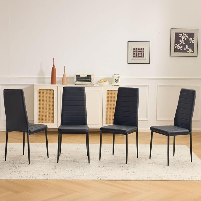 Karl home Dining Chairs Set of 4, PU Leather Balck Kitchen Chairs with Padded High Back & Foot Cap Protection for Dining Kitchen Living Room,300lbs Capacity,Space-Saving