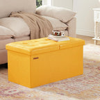 HAUSFRAU - 30 Inches Storage Ottoman Bench with Flipping Lid, Foldable Storage Chest Foot Rest for Living Room, Bedroom, Entryway, Load 660 lb, Synthetic Leather, Yellow