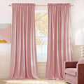 NICETOWN Pink Velvet Curtains 96 inch Length, Blush Pink Room Darkening Thermal Insulated Soft Luxury Light Blocking Panels for Kids, Rod Pocket Design W52 x L96, 2 Panels