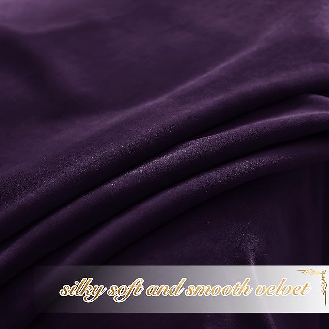 NICETOWN Purple Velvet Curtains 63 inches for Bedroom, Sound Reducing Heavy-Duty Solid Rod Pocket Light Blocking Drapes/Panels for Kitchen (Navy Blue, 2 Panels, 52 inches Wide Each Panel)