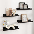 RICHER HOUSE 4 Set Floating Wall Mounted Shelves, Black Shelves for Wall Decor, Modern Picture Ledge Shelf with Lip for Storage, Nursery, Bedroom, Living Room, Bathroom - Black
