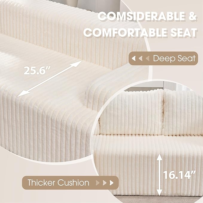 Modular Sectional Sofa Couches L-Shape Couch 3 Seat Modular Sofa Memory Foam Sectional Couches for Living Room, Cloud Couch with Oversized Chaise (White Stripe, 96" Left Facing Chaise)