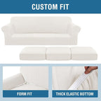 H.VERSAILTEX 4 Piece Stretch Sofa Covers for 3 Cushion Couch Furniture Slipcovers for Living Room (1 Base Cover Plus 3 Seat Cushion Covers) Jacquard Fabric Cover (XL Sofa, Porcelain White)
