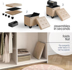 Storage Ottoman Cube with Small Bin, 15-in Square Ottoman with Storage for Living Room and Bedroom, Small Ottomans Foot Rest, Leather Foot Stools Ottomans Max 330lbs, Taupe