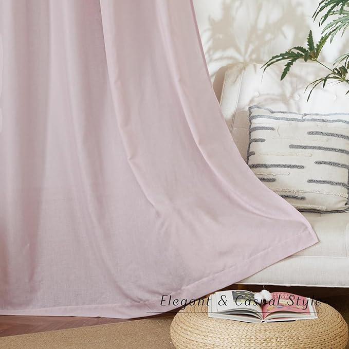 NICETOWN Blush Pink Linen Curtains for Kitchen, Thick Flax Small Window Treatments Semi Sheer Privacy Assured with Light Through for Cafe/Bathroom, W55 x L132, 2 Panels