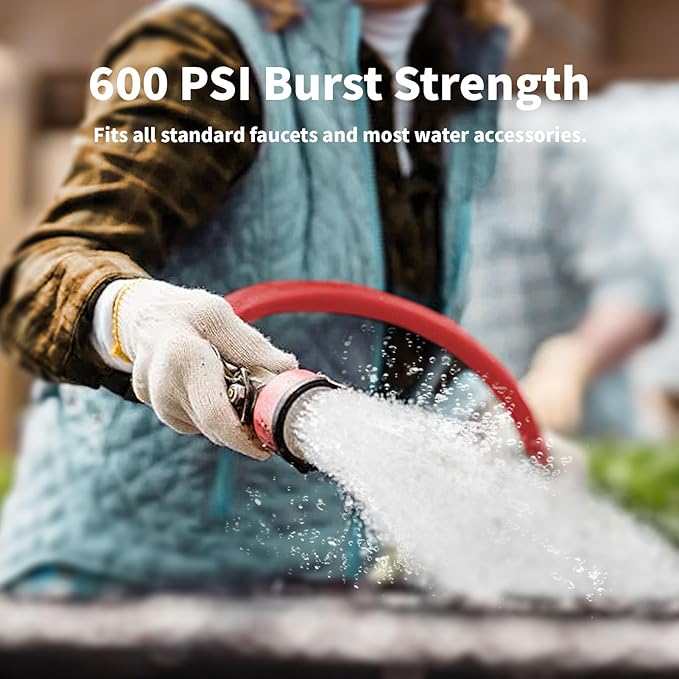 Garden Hose 50ft x 3/4” Hot Water Hose, Heavy Duty -50°F to 190°F,Burst 600Psi Flexible Upgraded Rubber Hoses,3/4” Solid Fittings for All-weather Outdoor Lawn & Garden