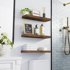BAYKA Floating Shelves Bathroom for Wall – Shelf Over Toilet Farmhouse Rustic Wood for Bedroom, Kitchen, or Living Room Decor Organization, Christmas Decor Shelves – Rustic Brown, Set of 3