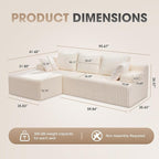 Modular Sectional Sofa Couches L-Shape Couch 3 Seat Modular Sofa Memory Foam Sectional Couches for Living Room, Cloud Couch with Oversized Chaise (White Stripe, 96" Left Facing Chaise)
