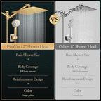 Shower Head,12'' Rain Shower Head with 11'' Adjustable Extension Arm and 5 Settings High Pressure Handheld Shower Head Combo,Powerful Shower Spray Against Low Pressure Water-Brushed Gold
