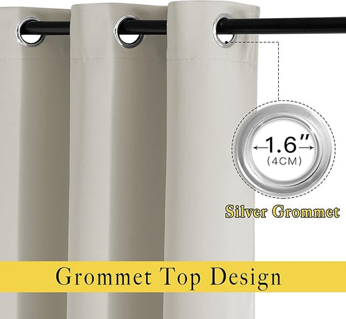 NICETOWN Room Darkening Curtains for Living Room, Grommet Window Treatment Thermal Insulated Solid Sound Reducing Drapes for Bedroom, Natural, Set of 2, W52 x L102