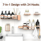 NESOMI Shower Caddy Adhesive Shower Organizer 7-Pack, Rustproof Stainless Steel Bathroom Shelves, Large Capacity No-Drill Rack Storage Accessories with Soap Dish Toothbrush Holder Hooks