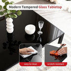 FDW | Dining Table for 4-6 People | Black | 47 Inch Rectangular Glass Kitchen Table | Space-Saving and Modern Design | for Dining Room, Easy to Assemble