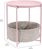 Amazon Basics Round End Table, Dusty Pink, 17.7"D x 17.7"W x 18.9"H | Side Table, with Cloth Basket, Storage