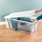Sterilite 4-Pack Latching Box, Under Bed Storage Bins with Lids, Clear Plastic, 106 Quart - Heavy-Duty Organizing Containers for Closet, Bathroom, and Office