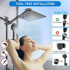 Shower Head Combo, 8 Inch High Pressure Rain with 11 Inch Adjustable Extension Arm and 5 Settings Handheld, Powerful Spray Against Low Water Pressure- Matte Black