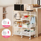 SWTYMIKI Kitchen Island Cart on Wheels - 4 Tier Rolling Kitchen Table Cart with Storage Shelves, 6 Removable Hooks& Locking Casters, Coffee Bar Cabinet for Dining Room Pantry Office, White