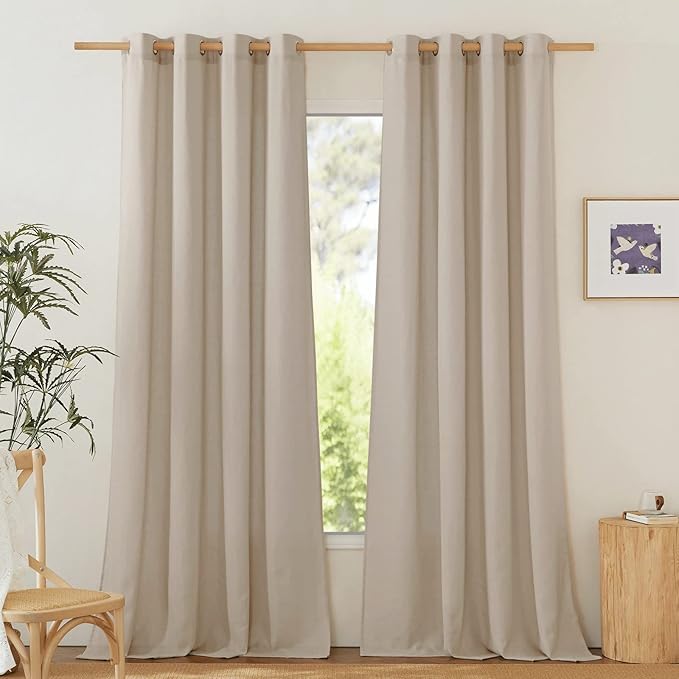 NICETOWN Rustic Linen 102 inch Long Curtains for Living Room, Grommet Privacy Added Thick Linen Weave with Light Filter Window Curtains & Drapes for Bedroom, Taupe, W55 x L102, 2 Panels