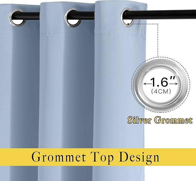 NICETOWN Blackout Curtains and Drapes for Kitchen - Thermal Insulated Solid Grommet Top Blackout Panels/Draperies for Kid's Room (Vintage Blue, 1 Pair, 46 x 54 Inch)