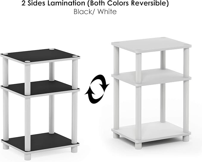 Furinno JUST Side Table, 3-Tier End Table, Open Shelves Night Stand, Bedside Table, Toolless Assembly, for Living Room, Bedroom, Bathroom, White(Espresso) | with Plastic Poles, 1-Pack
